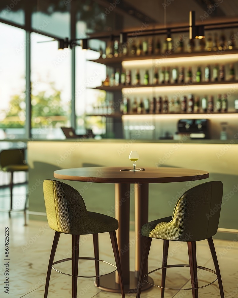 Canvas Prints a table with two chairs and a glass of wine