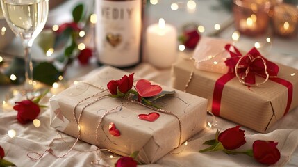 Valentine s Day gift wrap idea with romantic setting and love