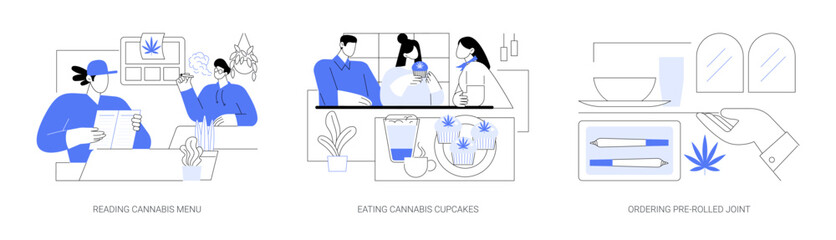 Visiting cannabis cafe isolated cartoon vector illustrations se