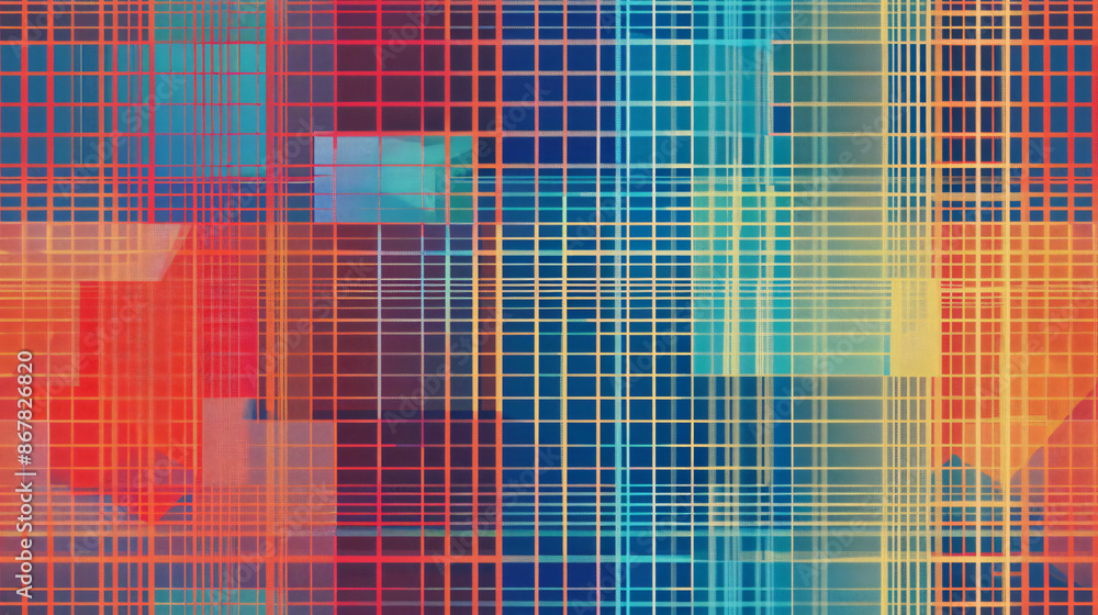 Poster colorful square pattern creating an abstract intertwined grid background