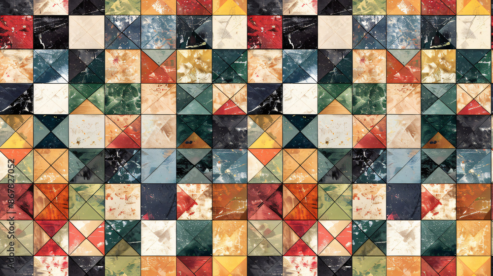 Poster Retro vintage checkered background created with seamless square pattern