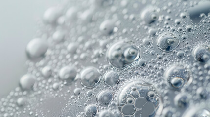 Fototapeta premium Close-up of air bubbles in a liquid. Macro shot of bubbles floating in the water