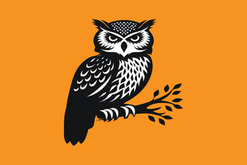owl on branch art vector silhouette