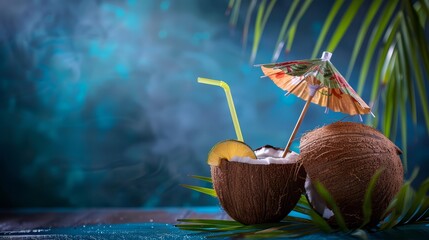 A coconut water drink served in a coconut shell