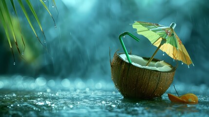 A coconut water drink served in a coconut shell