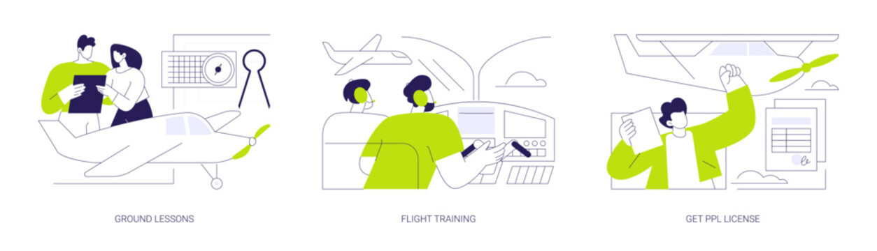 Private pilot courses abstract concept vector illustrations.