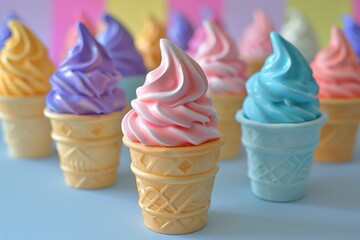 Colorful Ice Cream Cones in a Row