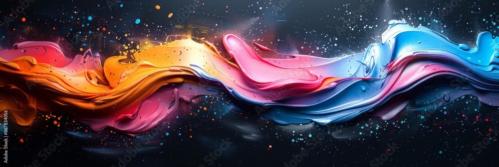 Poster explosions of color swirl and blend against a dark canvas, creating a mesmerizing and dynamic abstra