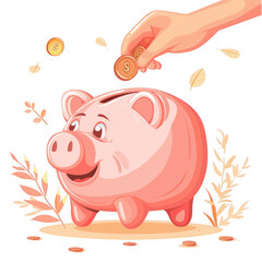Fototapeta premium Person saving money by diligently depositing coins into a piggy bank.