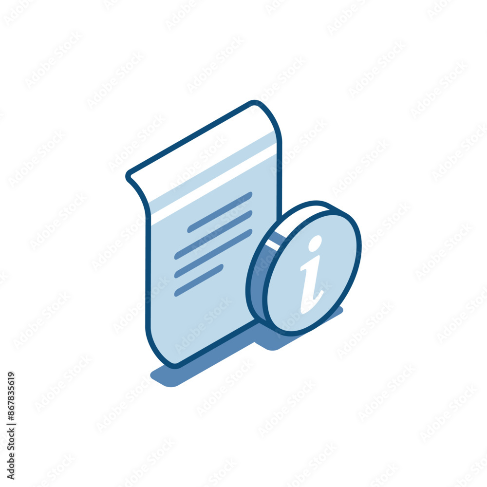 Aufkleber isometric vector information linear icon and sheet of paper, in color on white background, business 
