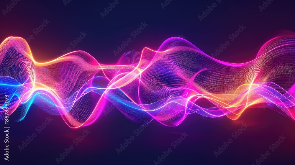 Poster colorful abstract neon waves creating dynamic and vibrant visuals, perfect for digital art and backg