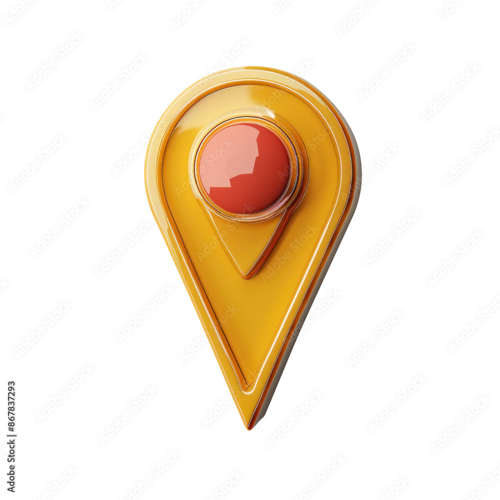 Poster high resolution 3d location pin icon in yellow and red on white background. perfect for navigation, 