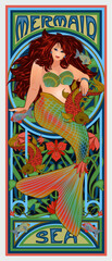 Obraz premium Plus size Mermaid in art nouveau style wallpaper, vector illustration
