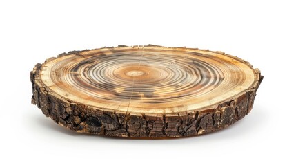 High resolution photograph of tree trunk cross section on white background