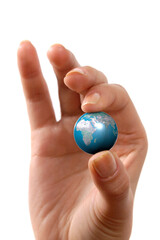 Female Hand Holding Earth Model