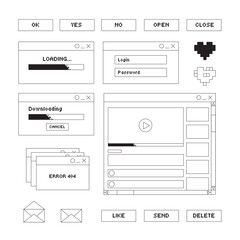 Collage of user interface elements, UI and UX themes. Fashionable case in the vaporwave style of the 80s-90s, retrowave aesthetics.