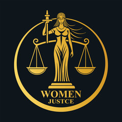 Logo Gold Women Justice and balance sheet. modern law firm logo 