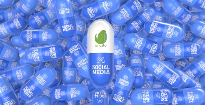 envato, 3D Pill Visual Design Concept - envato Social Media Background.