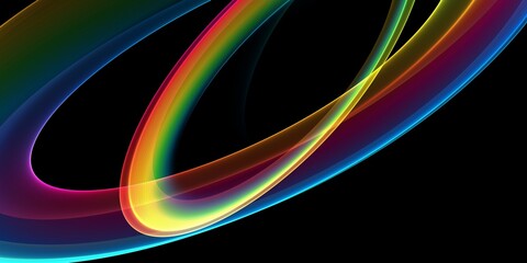 abstract circles lines wavy in round frame colorful rainbow isolated on black background with empty space for text