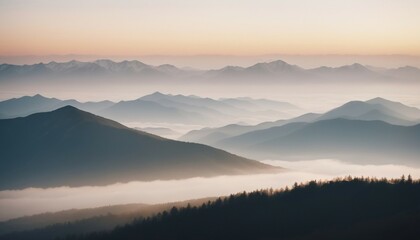 Fototapeta premium mountain layers and sunrise view in cold and foggy weather. 