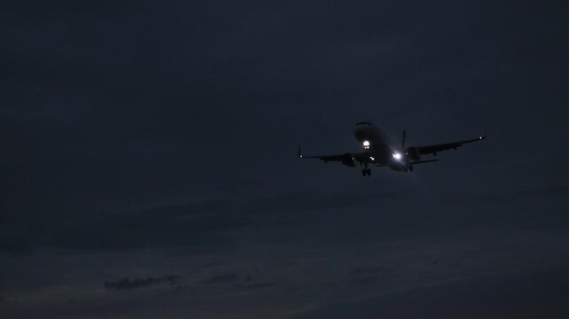 Arrival of the night flight of the plane to the airport