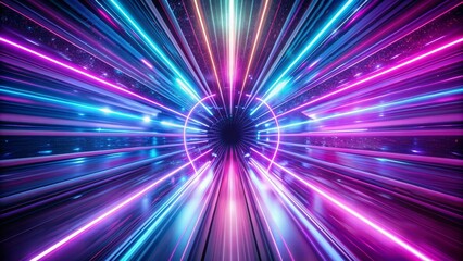 Obraz premium Futuristic Neon Tunnel with Glowing Lines and Circle - 3D Render