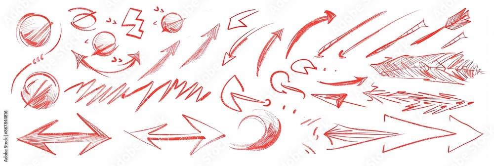 Fototapete a collection of hand-drawn red arrows and design elements on a white background. generative ai