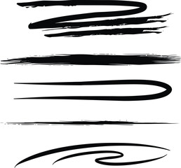 Assortment of black brush stroke lines, ideal for creative, design, or decorative projects.
