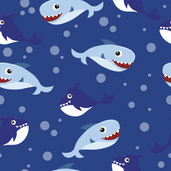 cute baby shark and little fish seamless pattern