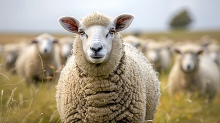 Fototapeta premium Sheep photographed in field with space for text