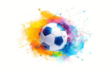 Fototapeta premium Print in watercolor graphic , colorful soccer ball for t-shirt prints and other use. Design for fashion graphic, sport illustration, silkscreen printing and home decor. Summer Olympic Games in France
