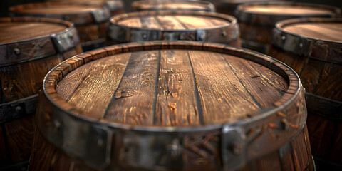 Fototapeta premium Barrels of Whiskey in the cellar