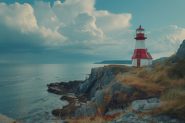 Fototapeta premium Historic lighthouse overlooking a rocky coast