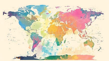 Colorful world map highlighting the various climate zones including tropical arid temperate continental and polar with distinct colors and labels for each zone