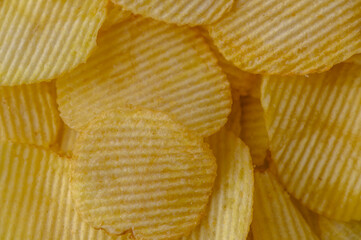 Full frame foodbackground of potato chips, top view 1