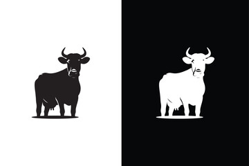 Cow black silhouette isolated on white background. Vector illustration.