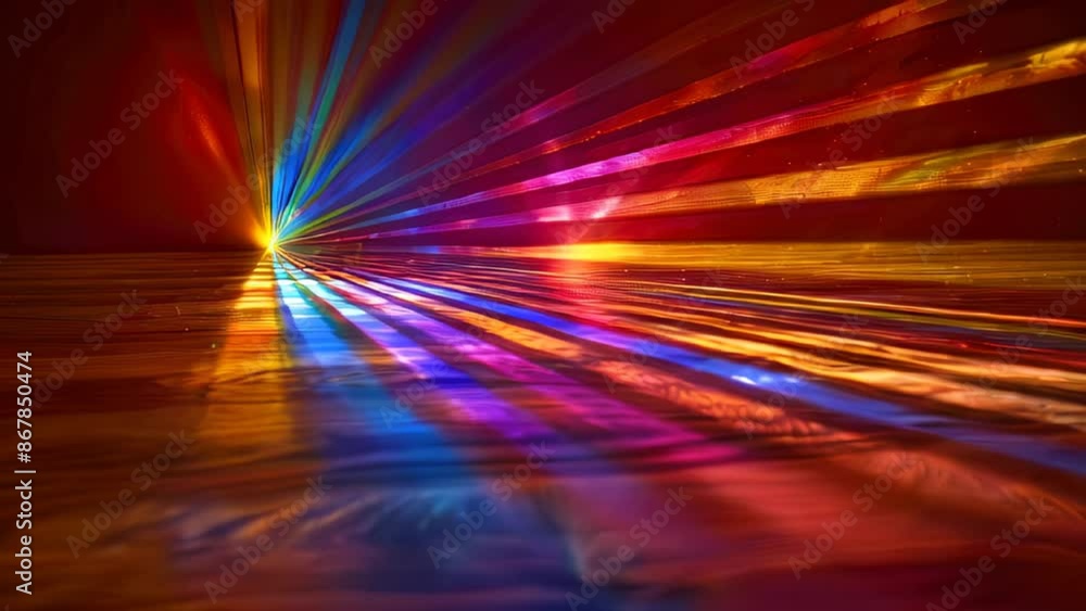 Poster colorful light beams radiating against dark background, creating vibrant and dynamic visual effect
