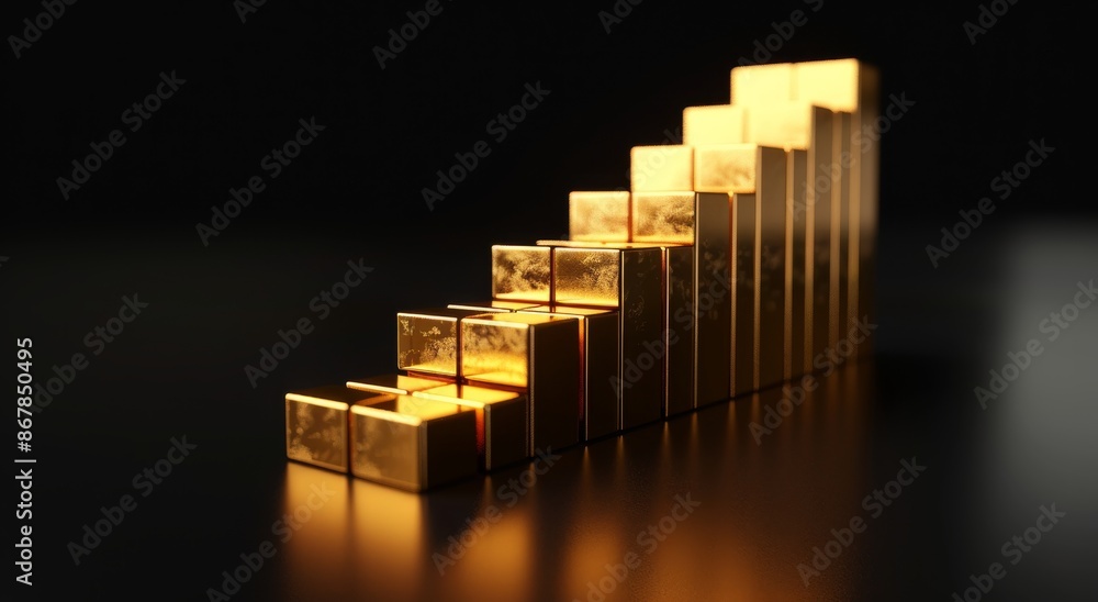 Poster golden bar graph ascending in a dark setting
