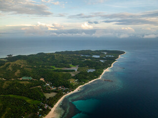 Aerial view of Island with sandy beach. Agmanic, Santa Fe, Tablas, Romblon. Philippines.