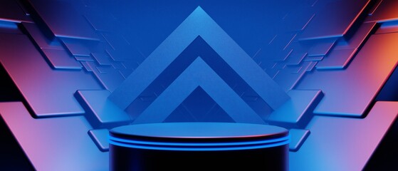 3d illustration rendering of gamer technology futuristic cyberpunk sci-fi display podium, gaming scifi stage pedestal abstract  background © issaronow