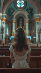 rear view of a female Catholic churchgoer