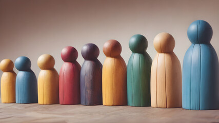 Colorful  Wooden figure peg dolls. creative thinking and human resources, Recruitment employee concept  AI generated image, ai