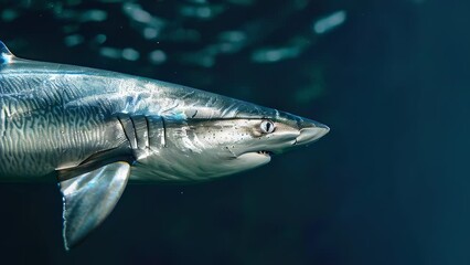 Close-up of gray shark swimming underwater in ocean