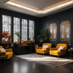 Living room design in modern style with bright accents