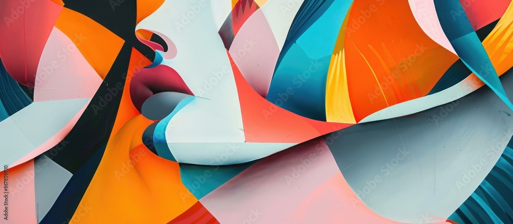 Aufkleber a colorful abstract street art mural with overlapping shapes and circles, adding a lively touch to t
