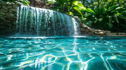 A crystal-clear pool with a waterfall feature