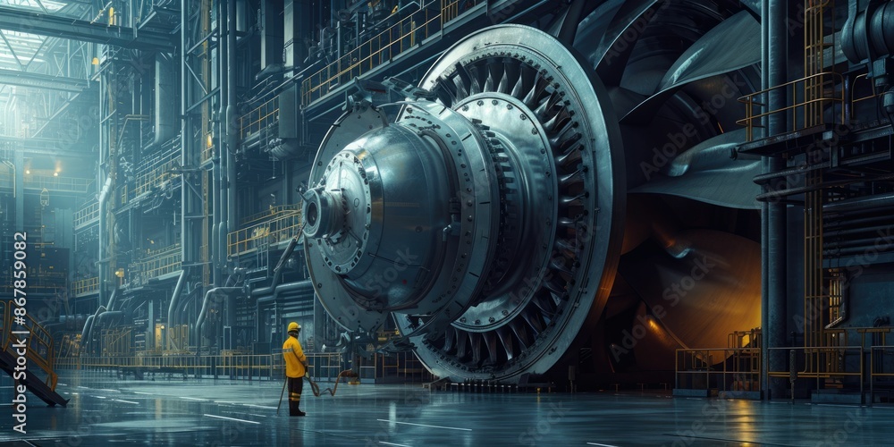 Poster smart engineer checking iron machine in factory while wearing safety helmet. professional industrial