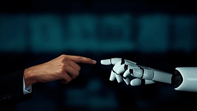 MLP Futuristic robot artificial intelligence enlightening AI technology development and machine learning concept. Global robotic bionic science research for future of human life. 3D rendering graphic.