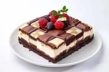 Checkerboard Brownie Cheesecake with Chocolate Frosting and White Chocolate Ganache