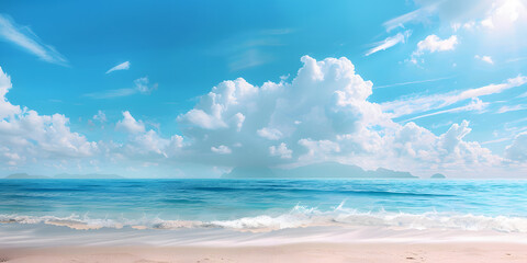 Obraz premium Fondo de una playa con nubes y cielo azul ideal para fondos relajantes